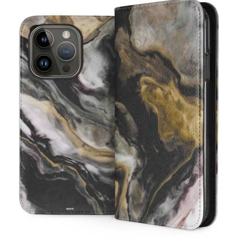 Gold Blush Marble Ink iPhone 15 Pro Folio Case